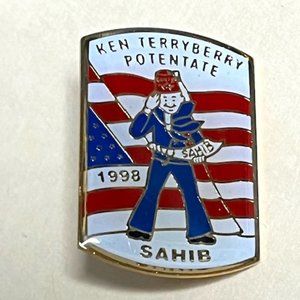 VTG 1998 Ken TerryBerry Potentate Sahib Shriners Lapel Hat Pin Red White Blue 1"